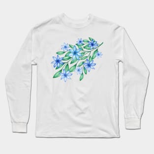 Blue Watercolor Wild Flower Long Sleeve T-Shirt